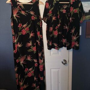 Floral Black and Red Dress and Top Set